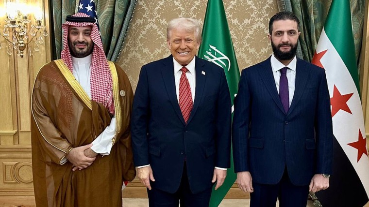 Mohammed bin Salman Al Saud, President Donald Trump and Ahmed al-Sharaa 